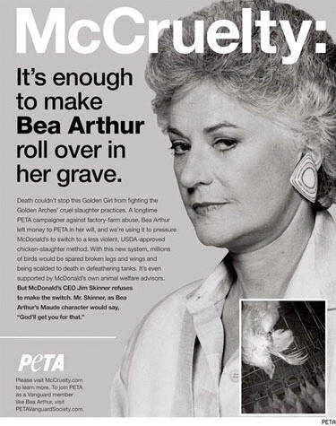 Bea Arthur Still Helping PETA Fight McDonald's Cruelty
